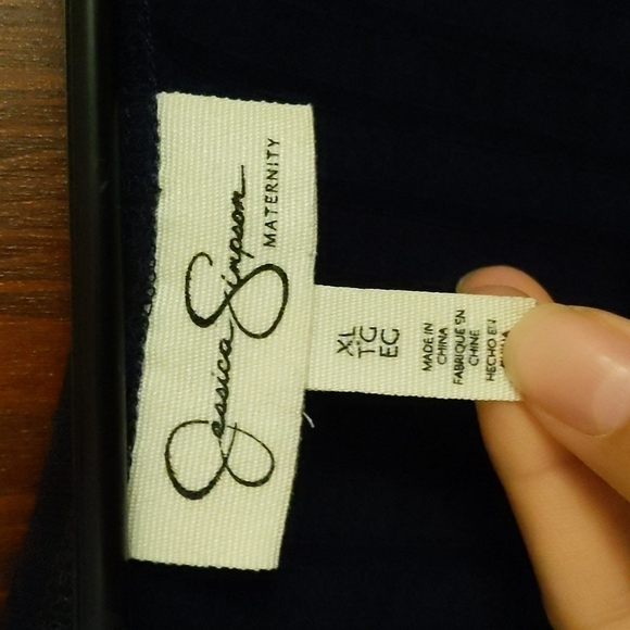 Jessica Simpson Maternity Dark Blue Ribbed Short Sleeve Mini Dress Size XL - Picture 2 of 8